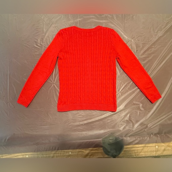 Talbots Red Pop Soft Cable Knit Crewneck Sweater w/ Gold Button Shoulder Size SP - Picture 5 of 11